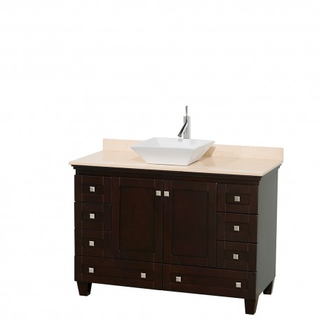 48 inch Single Bathroom Vanity in Espresso, Ivory Marble Countertop, Pyra White Sink, and No Mirror