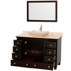 48 inch Single Bathroom Vanity in Espresso, Ivory Marble Countertop, Avalon Ivory Marble Sink, and 24 inch Mirror