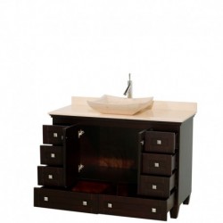 48 inch Single Bathroom Vanity in Espresso, Ivory Marble Countertop, Avalon Ivory Marble Sink, and No Mirror