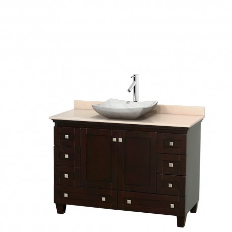 48 inch Single Bathroom Vanity in Espresso, Ivory Marble Countertop, Avalon White Carrera Marble Sink, and No Mirror