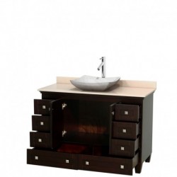 48 inch Single Bathroom Vanity in Espresso, Ivory Marble Countertop, Avalon White Carrera Marble Sink, and No Mirror