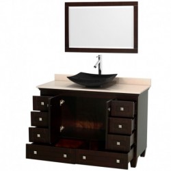 48 inch Single Bathroom Vanity in Espresso, Ivory Marble Countertop, Arista Black Granite Sink, and 24 inch Mirror