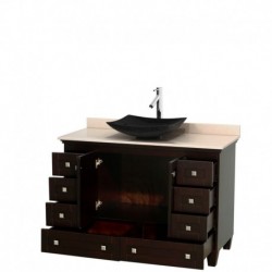 48 inch Single Bathroom Vanity in Espresso, Ivory Marble Countertop, Arista Black Granite Sink, and No Mirror