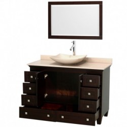 48 inch Single Bathroom Vanity in Espresso, Ivory Marble Countertop, Arista Ivory Marble Sink, and 24 inch Mirror