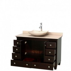 48 inch Single Bathroom Vanity in Espresso, Ivory Marble Countertop, Arista Ivory Marble Sink, and No Mirror