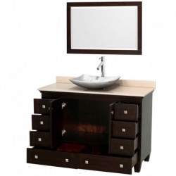 48 inch Single Bathroom Vanity in Espresso, Ivory Marble Countertop, Arista White Carrera Marble Sink, and 24 inch Mirror