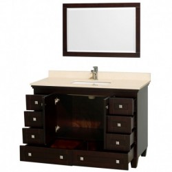 48 inch Single Bathroom Vanity in Espresso, Ivory Marble Countertop, Undermount Square Sink, and 24 inch Mirror
