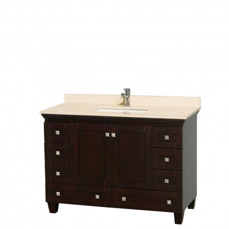 48 inch Single Bathroom Vanity in Espresso, Ivory Marble Countertop, Undermount Square Sink, and No Mirror