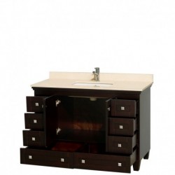 48 inch Single Bathroom Vanity in Espresso, Ivory Marble Countertop, Undermount Square Sink, and No Mirror