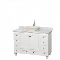 48 inch Single Bathroom Vanity in White, White Carrera Marble Countertop, Pyra Bone Sink, and No Mirror