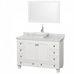 48 inch Single Bathroom Vanity in White, White Carrera Marble Countertop, Pyra White Sink, and 24 inch Mirror