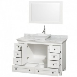 48 inch Single Bathroom Vanity in White, White Carrera Marble Countertop, Pyra White Sink, and 24 inch Mirror