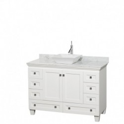 48 inch Single Bathroom Vanity in White, White Carrera Marble Countertop, Pyra White Sink, and No Mirror