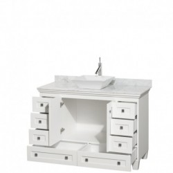 48 inch Single Bathroom Vanity in White, White Carrera Marble Countertop, Pyra White Sink, and No Mirror
