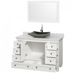 48 inch Single Bathroom Vanity in White, White Carrera Marble Countertop, Altair Black Granite Sink, and 24 inch Mirror