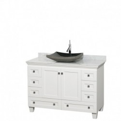 48 inch Single Bathroom Vanity in White, White Carrera Marble Countertop, Altair Black Granite Sink, and No Mirror