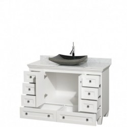 48 inch Single Bathroom Vanity in White, White Carrera Marble Countertop, Altair Black Granite Sink, and No Mirror