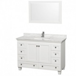 48 inch Single Bathroom Vanity in White, White Carrera Marble Countertop, Undermount Square Sink, and 24 inch Mirror