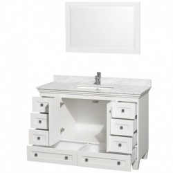 48 inch Single Bathroom Vanity in White, White Carrera Marble Countertop, Undermount Square Sink, and 24 inch Mirror