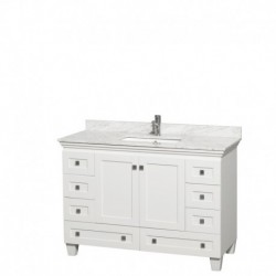 48 inch Single Bathroom Vanity in White, White Carrera Marble Countertop, Undermount Square Sink, and No Mirror