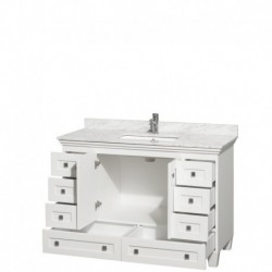 48 inch Single Bathroom Vanity in White, White Carrera Marble Countertop, Undermount Square Sink, and No Mirror