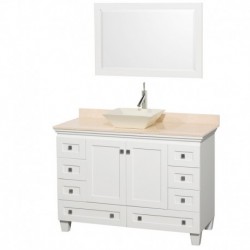 48 inch Single Bathroom Vanity in White, Ivory Marble Countertop, Pyra Bone Sink, and 24 inch Mirror
