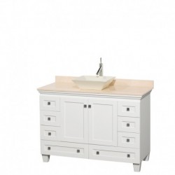 48 inch Single Bathroom Vanity in White, Ivory Marble Countertop, Pyra Bone Sink, and No Mirror