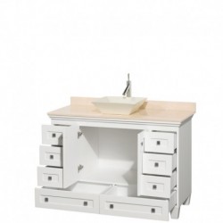 48 inch Single Bathroom Vanity in White, Ivory Marble Countertop, Pyra Bone Sink, and No Mirror
