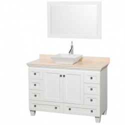 48 inch Single Bathroom Vanity in White, Ivory Marble Countertop, Pyra White Sink, and 24 inch Mirror