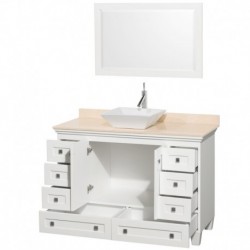 48 inch Single Bathroom Vanity in White, Ivory Marble Countertop, Pyra White Sink, and 24 inch Mirror