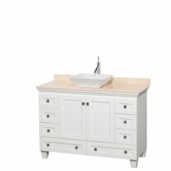 48 inch Single Bathroom Vanity in White, Ivory Marble Countertop, Pyra White Sink, and No Mirror