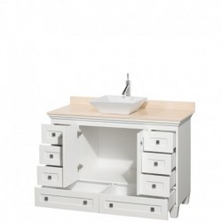 48 inch Single Bathroom Vanity in White, Ivory Marble Countertop, Pyra White Sink, and No Mirror