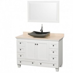 48 inch Single Bathroom Vanity in White, Ivory Marble Countertop, Altair Black Granite Sink, and 24 inch Mirror