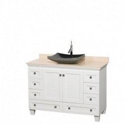 48 inch Single Bathroom Vanity in White, Ivory Marble Countertop, Altair Black Granite Sink, and No Mirror