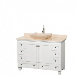 48 inch Single Bathroom Vanity in White, Ivory Marble Countertop, Avalon Ivory Marble Sink, and No Mirror