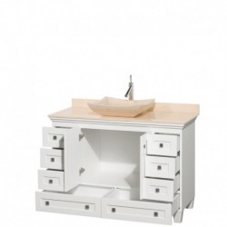 48 inch Single Bathroom Vanity in White, Ivory Marble Countertop, Avalon Ivory Marble Sink, and No Mirror