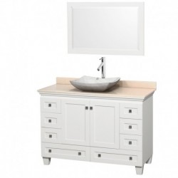 48 inch Single Bathroom Vanity in White, Ivory Marble Countertop, Avalon White Carrera Marble Sink, and 24 inch Mirror