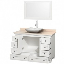 48 inch Single Bathroom Vanity in White, Ivory Marble Countertop, Avalon White Carrera Marble Sink, and 24 inch Mirror
