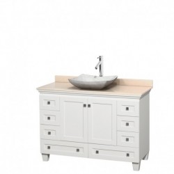 48 inch Single Bathroom Vanity in White, Ivory Marble Countertop, Avalon White Carrera Marble Sink, and No Mirror