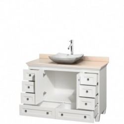 48 inch Single Bathroom Vanity in White, Ivory Marble Countertop, Avalon White Carrera Marble Sink, and No Mirror