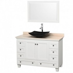 48 inch Single Bathroom Vanity in White, Ivory Marble Countertop, Arista Black Granite Sink, and 24 inch Mirror