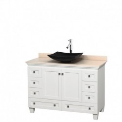 48 inch Single Bathroom Vanity in White, Ivory Marble Countertop, Arista Black Granite Sink, and No Mirror
