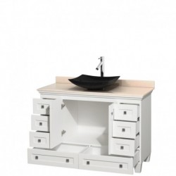48 inch Single Bathroom Vanity in White, Ivory Marble Countertop, Arista Black Granite Sink, and No Mirror