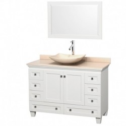 48 inch Single Bathroom Vanity in White, Ivory Marble Countertop, Arista Ivory Marble Sink, and 24 inch Mirror