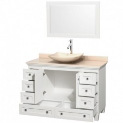 48 inch Single Bathroom Vanity in White, Ivory Marble Countertop, Arista Ivory Marble Sink, and 24 inch Mirror