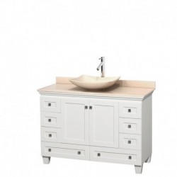 48 inch Single Bathroom Vanity in White, Ivory Marble Countertop, Arista Ivory Marble Sink, and No Mirror