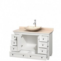 48 inch Single Bathroom Vanity in White, Ivory Marble Countertop, Arista Ivory Marble Sink, and No Mirror