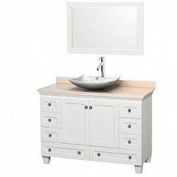48 inch Single Bathroom Vanity in White, Ivory Marble Countertop, Arista White Carrera Marble Sink, and 24 inch Mirror