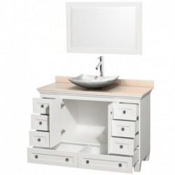48 inch Single Bathroom Vanity in White, Ivory Marble Countertop, Arista White Carrera Marble Sink, and 24 inch Mirror