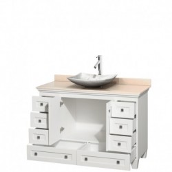 48 inch Single Bathroom Vanity in White, Ivory Marble Countertop, Arista White Carrera Marble Sink, and No Mirror